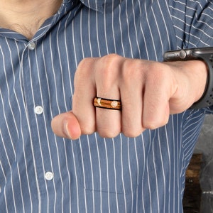 Custom Made Whiskey Barrel Ring | Tungsten Meteorite  8mm Ring | Whiskey Wood Ring, Whisky Barrel Band | Wedding Ring for Men | Gift For Him