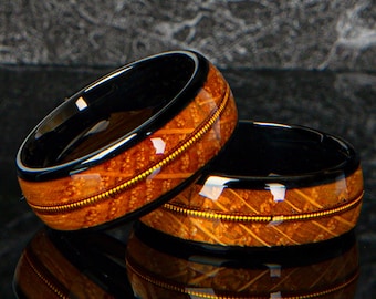 Handmade Tungsten Whiskey Barrel Ring: Meteorite Wood Band, 8mm