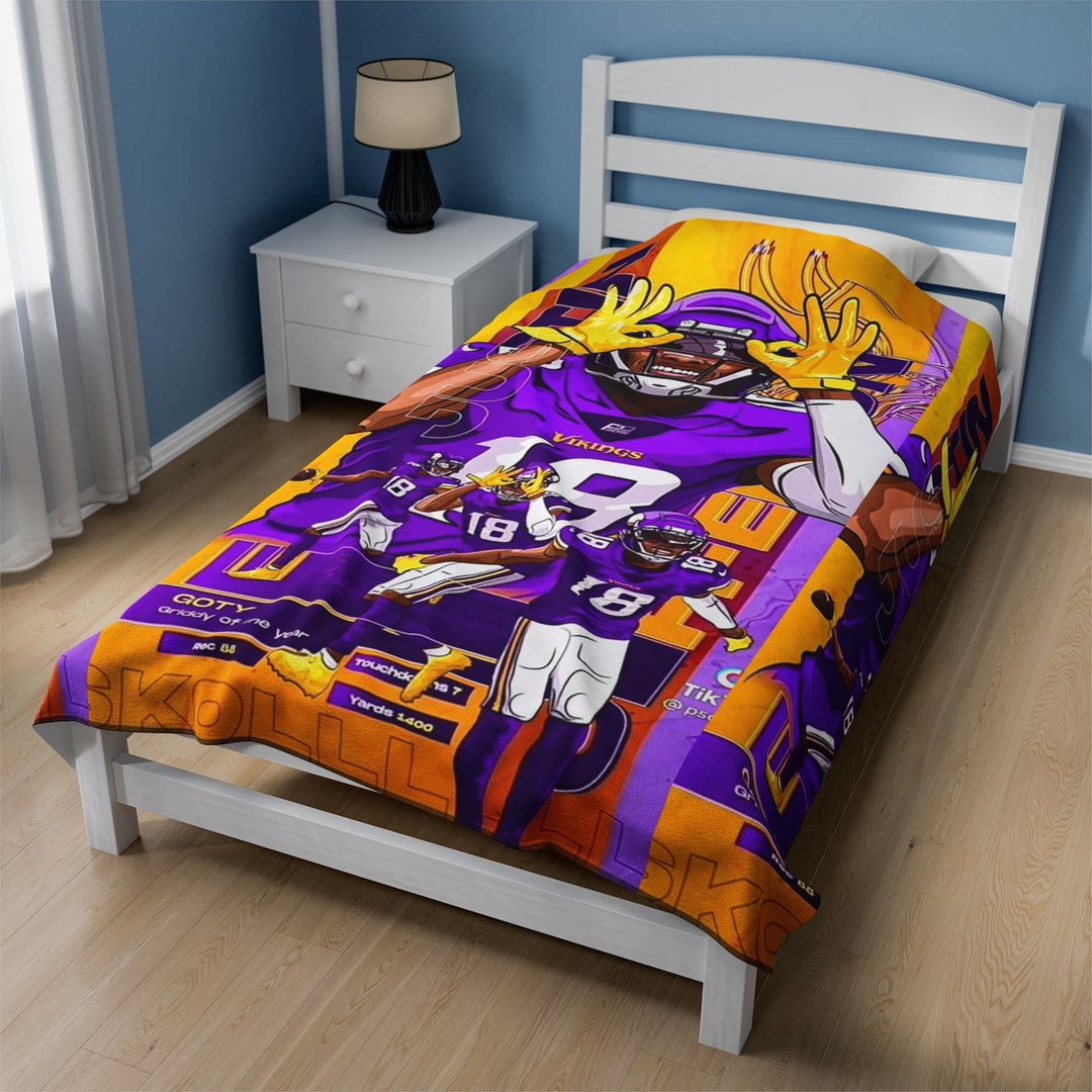 Justin Jefferson Plush Blanket, Minnesota Vikings, NFL, Gift or Soft