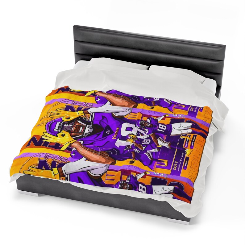 Justin Jefferson Plush Blanket, Minnesota Vikings, NFL, Gift or Soft