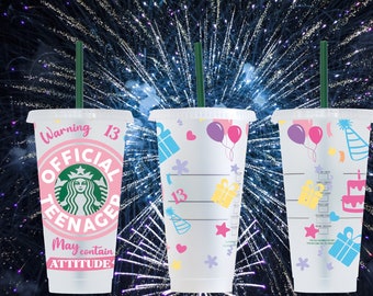 Officially a teenager starbucks cold cup, 13th birthday gift, teenager gift, starbucks cup, reusable cup, teenager,