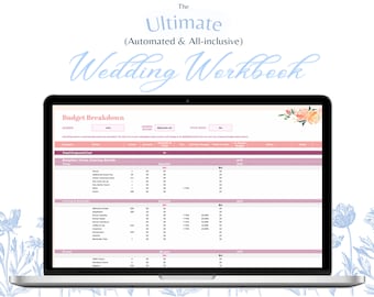 CUADERNO DE TRABAJO DE BODAS DIGITAL Automatizado: Planificación de bodas / Rastreador de tareas / Planificador de presupuesto / Finanzas, Proveedor, Rastreadores de alquiler / Programador +Más