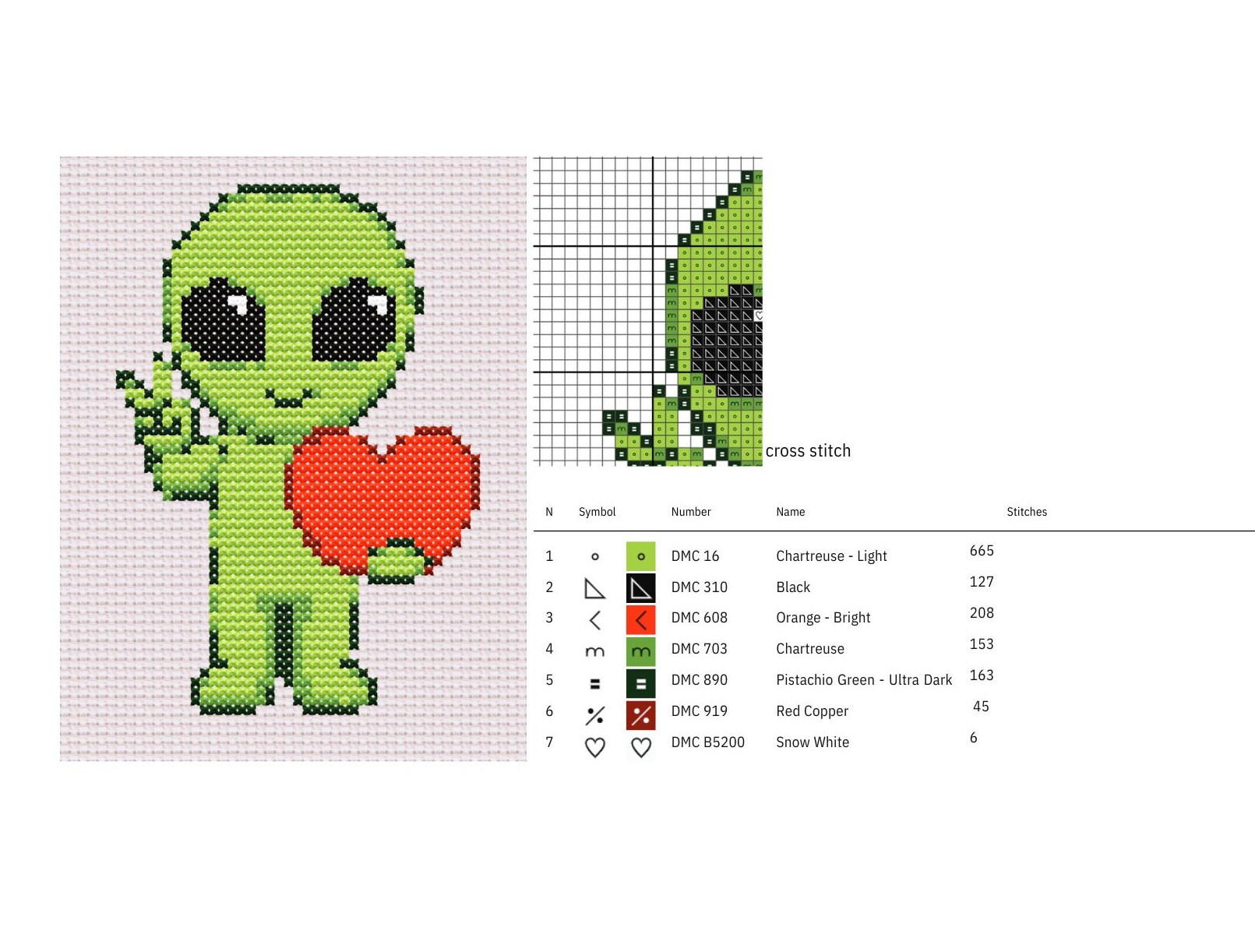 Cute Alien With Heart Cross Stitch Pattern (PDF) - Etsy