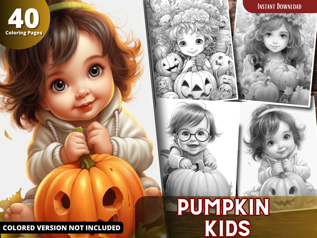 Pumpkin Kids Coloring Pages for Adults and for Kids Coloring - Etsy