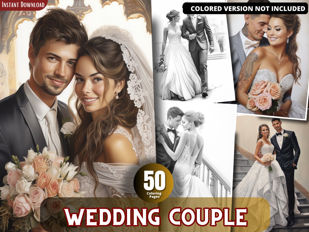 Wedding Couple Coloring Pages for Adults and for Kids for - Etsy