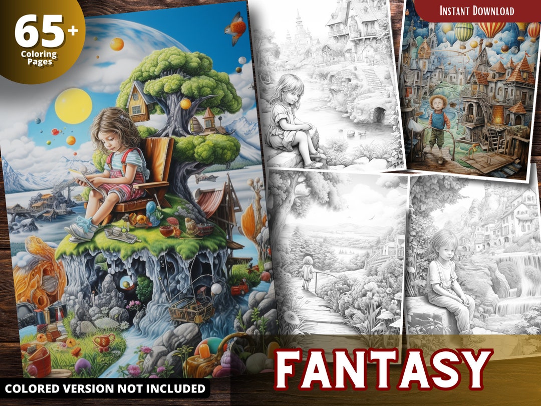 Fantasy Coloring Pages for Adults and for Kids for Relax and Stress