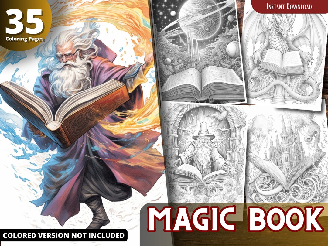 Magic Book Coloring Pages for Adults and for Kids for Relax - Etsy