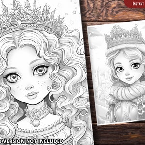 Winter Queen Coloring Pages for Adults and for Kids Grayscale Christmas ...