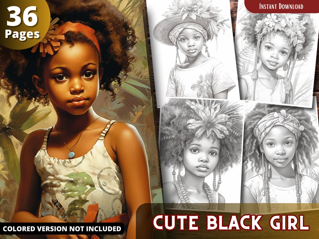 Cute Black Little Girls Coloring Pages for Adults and for Kids - Etsy