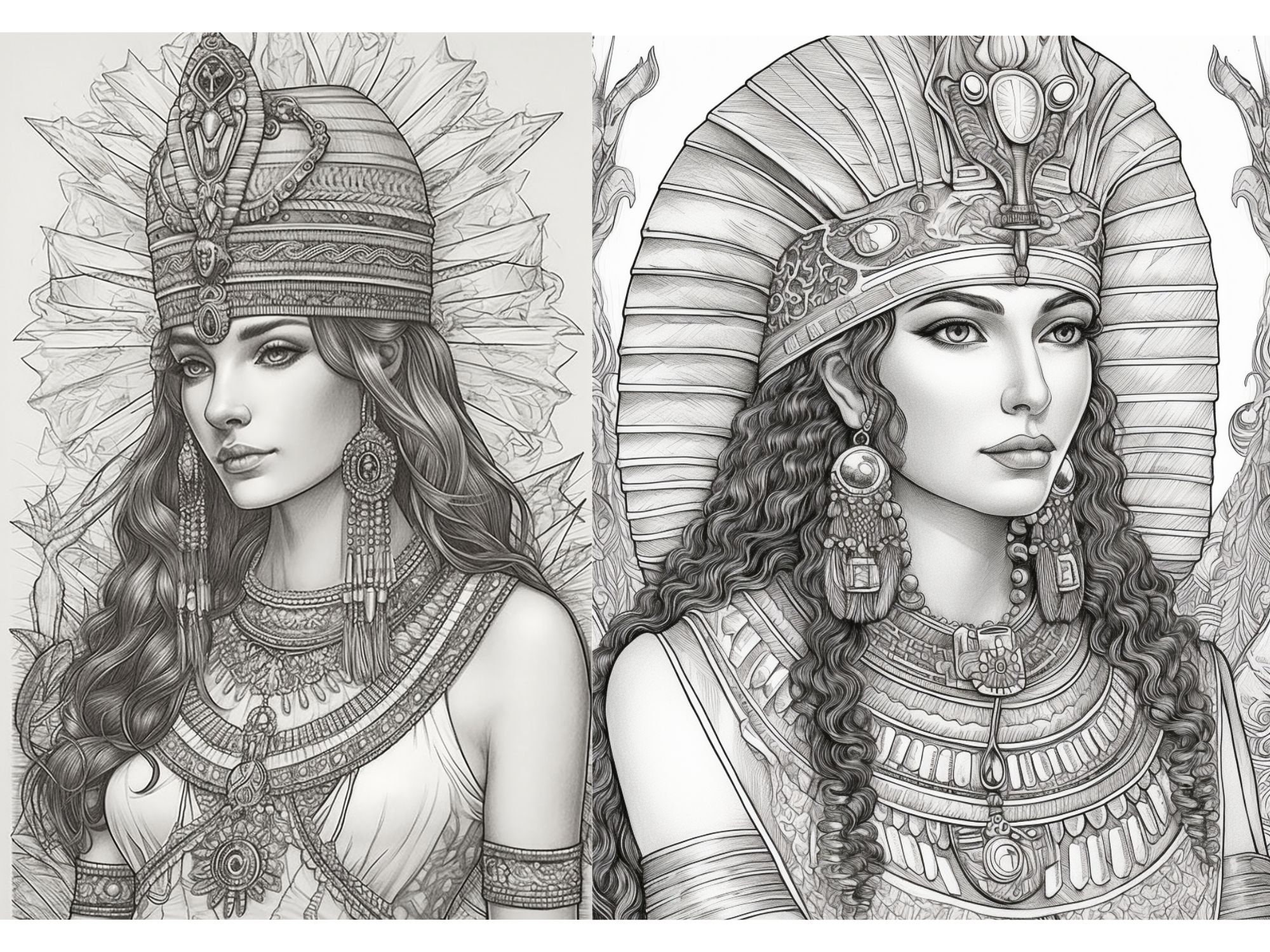 24 Egyptian Goddesses, Portraits Coloring Book Adults Kids Coloring Pages,  Instant Download, Grayscale Coloring Book, Printable PDF File 