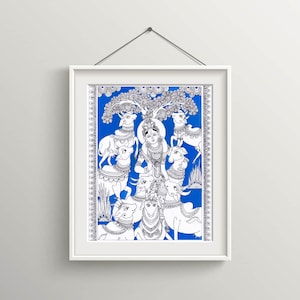 Lord Krishna Hindu Wall Art - Hindu God - Lord Krishna - Hindu painting - Mural Art - Digital Download