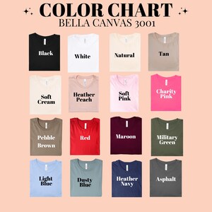the color chart for the bella canvas shirt
