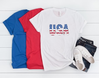 4th of July Shirt - Patriotic USA Flag Tee - Independence Day T-Shirt - Red White and Blue Outfit - July Fourth Graphic Shirt - American Tee