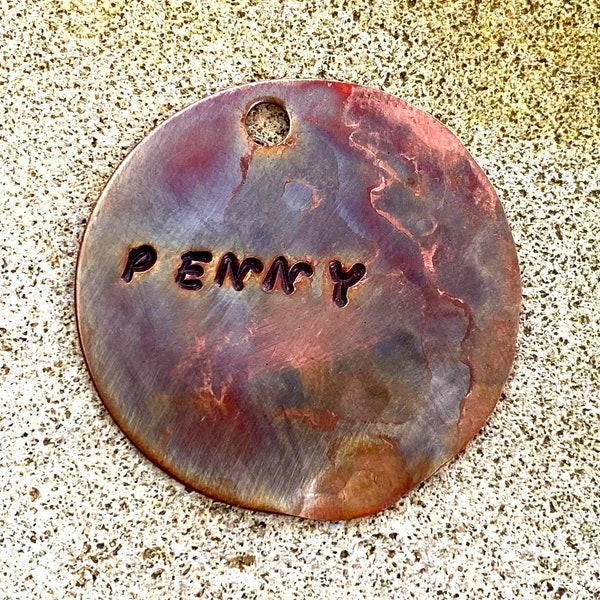 Penny Pet Tag, Hammered Dog Tag, Natural Copper, Penny Name Tag, Pet ID Tag, Pet Swag, Pet Bling, Tags for Dogs, Tags for Cats, Pet Gift