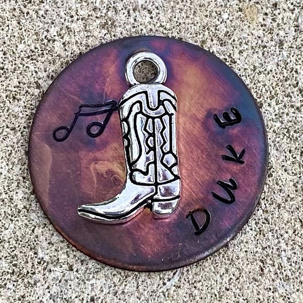 Cowboy Boot Dog Tag, Western Pet Tag, Pet ID Tag, Country Pet Tag, Hand Stamped Tags, Dog Tags, Cat ID Tags, Metal Pet Tags, Keychain