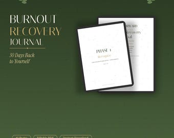 Burnout Recovery Journal | 30 Day Guided Workbook | Stress Relief Planner | Fillable PDF