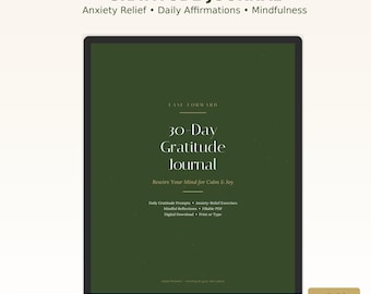 30-Day Gratitude Journal | Anxiety Relief, Affirmations, Mindfulness (Digital Download)