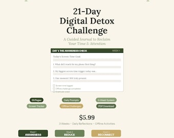 21-Day Digital Detox Challenge Journal (PDF Download)