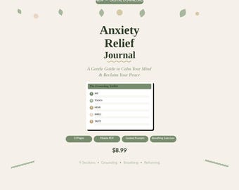 Anxiety Relief Journal | Guided Workbook, Breathing Exercises, Grounding Techniques (PDF Download)