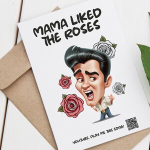 Tarjeta del Día de la Madre Cumpleaños Divertido Regalo imprimible para mamá presente para la madre Tarjeta digital del Día de las Madres / A Elvis Mama le gustó la canción de las rosas / QR