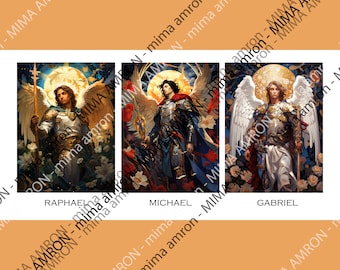 Der Erzengel Triptychon - Digitale Kunst Download - Katholische Inspiration - Michael, Gabriel, Raphael - Wandkunst