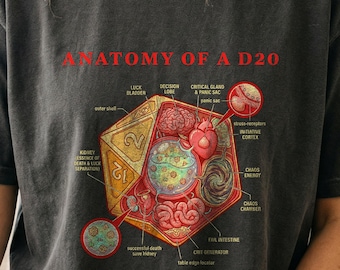 Camiseta divertida de DnD, camiseta Comfort Colors con la anatomía de un dado de 20 caras, sudadera de Dungeons & Dragons, regalo para Dungeon Master, regalo para amantes de los dados