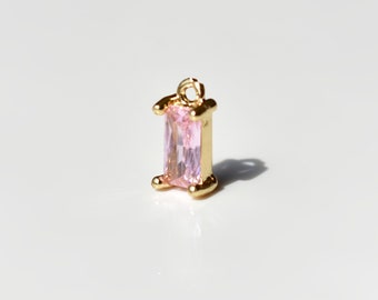 Mini Pink Glass Charms - Rectangle Faceted Glass Pendant with Baguette Cut - Earring Findings UK - Craft Supplies UK