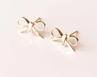 Bow Stud Earring Findings - Nickel Free - 18K Gold Plated Brass Bowknot Earrings with Butterfly Closures