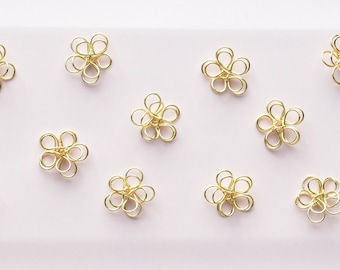 Multipack Gold Wire Flower Charms - Cute, Floral Pendants for Jewellery Making - Small 18k Gold Plated Brass Findings UK