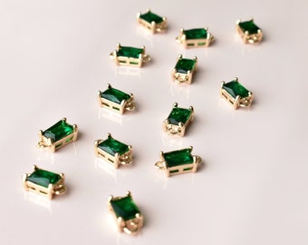 Glass Emerald Green Connectors - Rectangle Links for Jewellery Making UK - Long-Lasting Gold Plated Brass & Green Glass Connector Charms