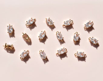 Tiny Cubic Zirconia Connector Charms - Real 18k Gold Plated Brass Links - Oval Connectors - Jewellery Making Supplies UK