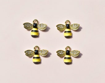 Enamel Bee Charms - Small Alloy Bumblebee Pendants - Affordable Craft Supplies for Jewellery Making UK