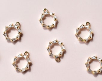 Small Cubic Zirconia Circle Charms - Hoop-Shaped Micro Pavé Cubic Zirconia & 18k Gold Plated Brass Charms - Jewellery Pendants UK