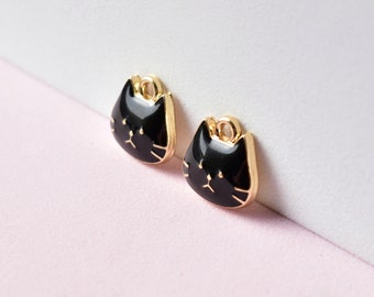 Enamel Cat Face Charms - Cute Black Cat Pendants for Jewellery Making - Cute, Affordable Craft Supplies UK