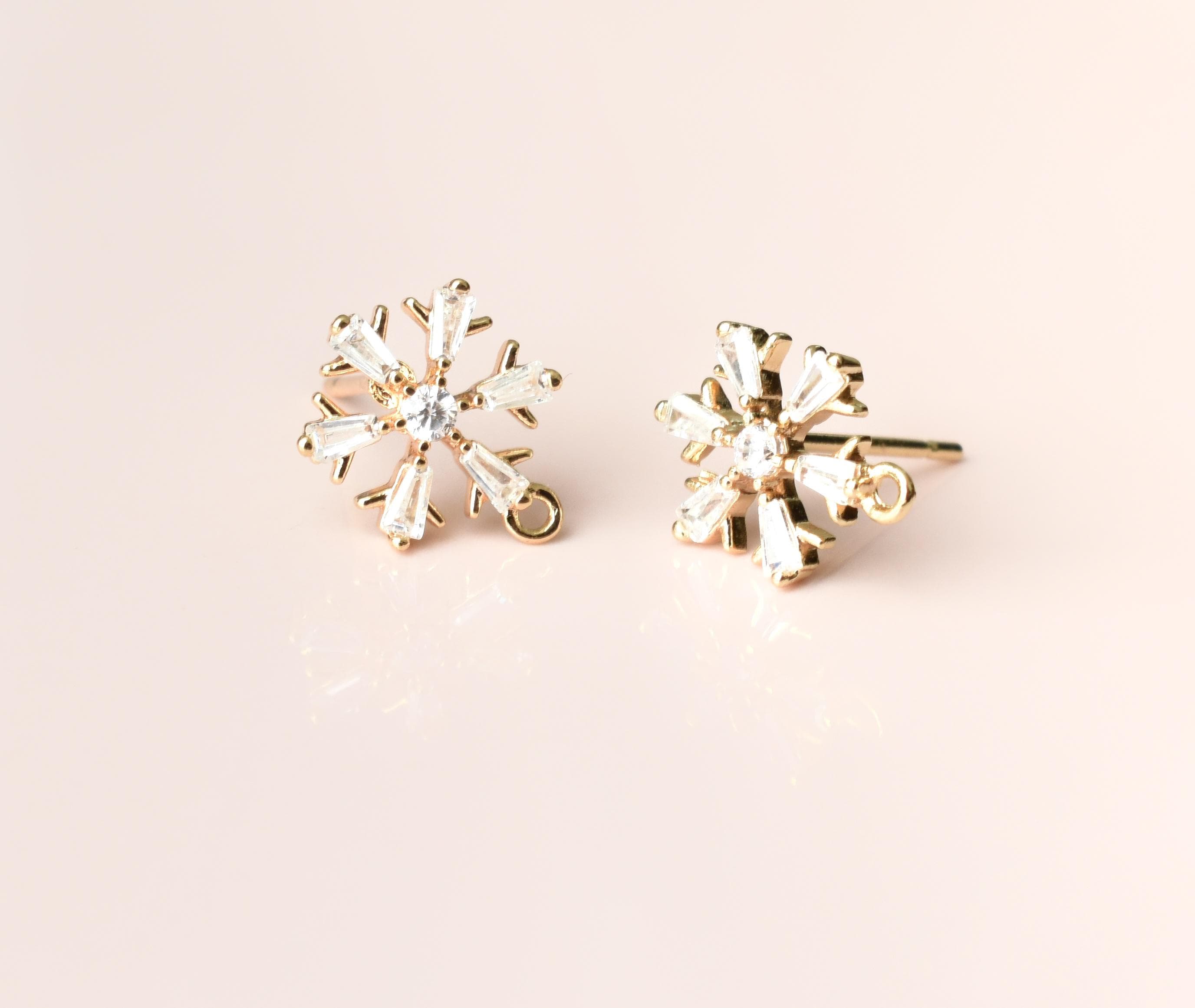 Snowflake Cubic Zirconia Brass Stud Posts: Festive Earring Findings