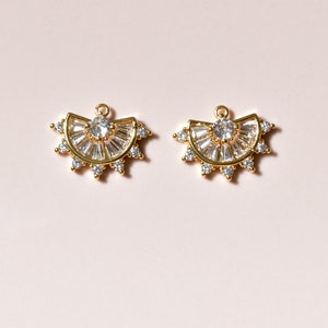 Micro Pavé Cubic Zirconia & 18k Gold Plated Brass Charms - Dainty Fan Shape Pendants - Art Deco Earring Findings UK