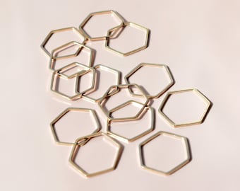 Brass Hexagons - 20x22.5mm - Light Gold-Coloured Hexagon Linking Rings - Brass Jewellery Connectors - Jewellery Making Supplies UK