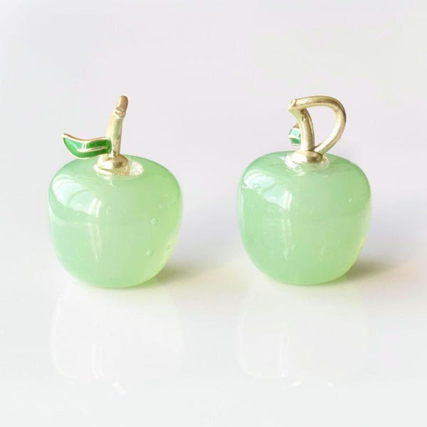 Green Apple Pendants - Handmade Lampwork Glass Charms with Brass Findings - Jewellery Findings UK