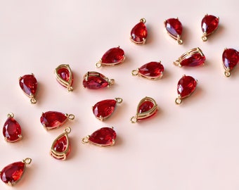 Red Glass Teardrop Pendants - Earring Findings UK - Faceted Glass Charms for Jewellery Making UK