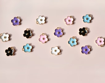 Cute Flower Enamel Charms - Floral Enamel & Gold Plated Alloy Pendant Findings - Craft Supplies for Jewellery Making