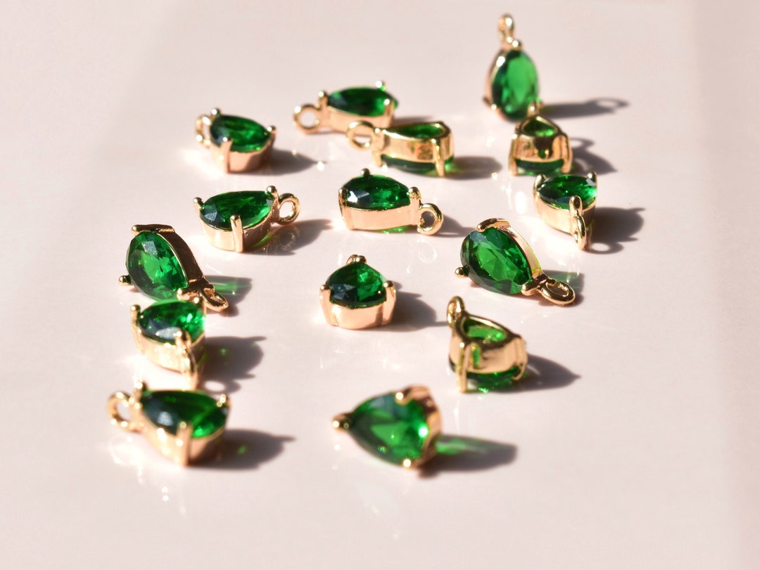 Emerald Green Zircon Teardrop Pendant Charm Earring Findings UK CZ