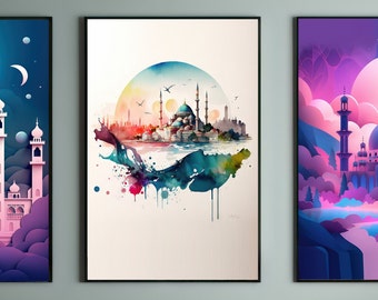 Mosque Art Prints: Islamic Wall Art Set (Digital Download File Only )