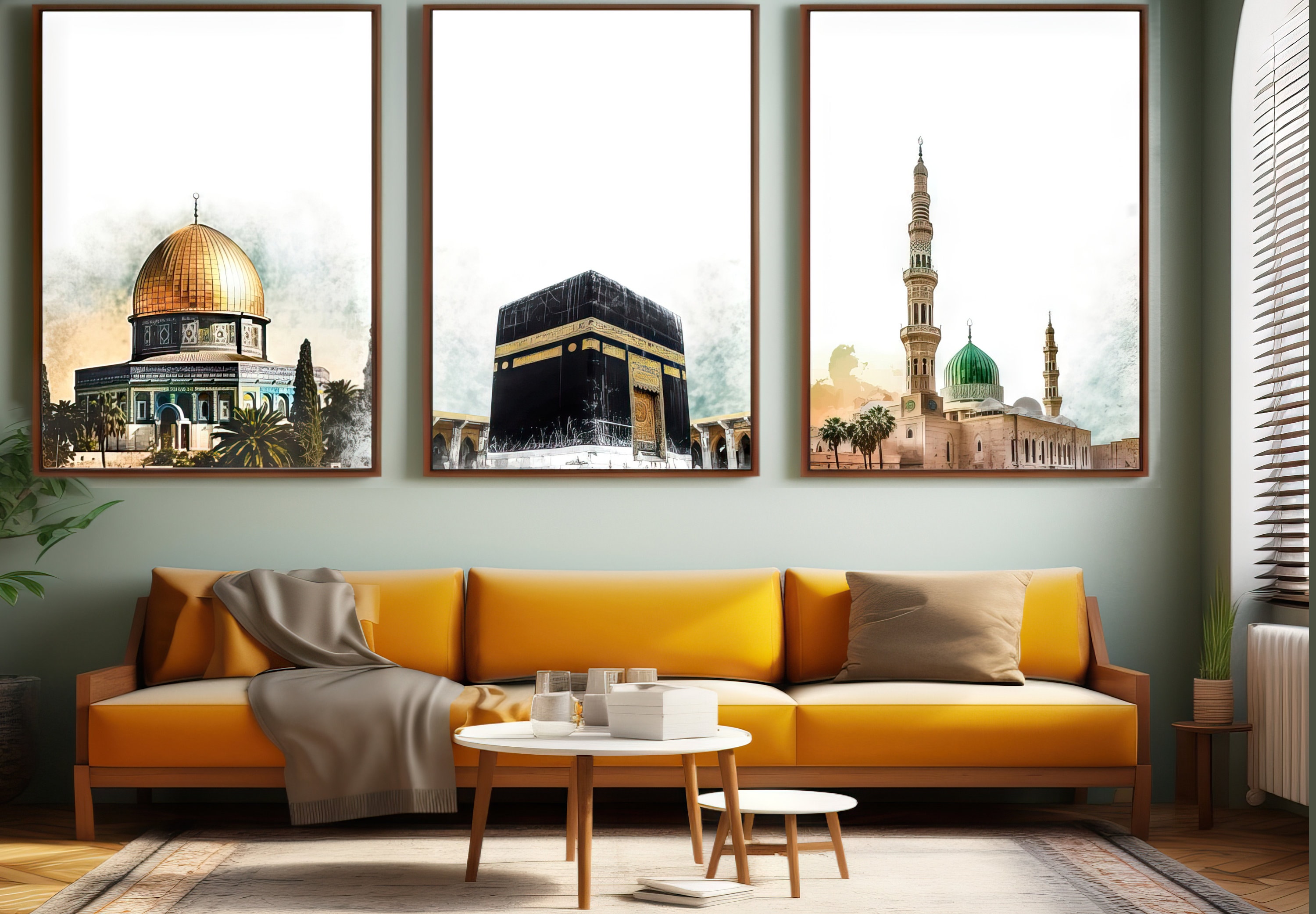 Canvas Painting Islamic Wall Old Kaaba and Makka - Islamic Canvas Printing 80 x 110 cm (31.5 x 43.3 Inches)