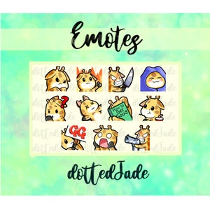 Könnte beinhalten: Neun verschiedene animierte Emojis mit einer Cartoon-Giraffe in verschiedenen Posen. Die Emojis beinhalten eine Giraffe, die ein Messer hält, eine Giraffe, die ein Buch mit dem Titel "How to Get Good" hält, eine Giraffe, die ein Schild mit der Aufschrift "GG" hält, und eine Giraffe mit einem Fragezeichen über dem Kopf.