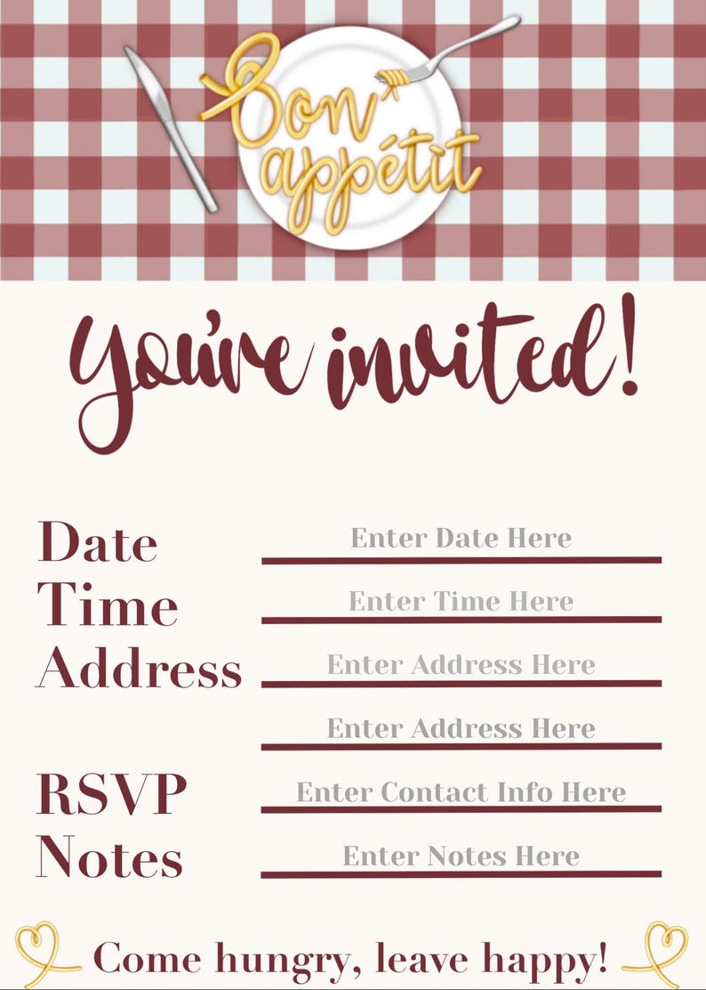 Food Themed Party Invitation – Editable Canva Template | 5”x7” Digital ...