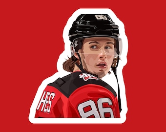 Pegatina de hockey de Jack Hughes de los Devils: vinilo para aficionados de los New Jersey Devils