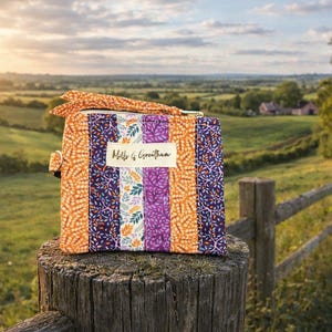 Floral Patchwork Pouch Rustic Countryside Cosmetic Bag Artisan Quilted Purse