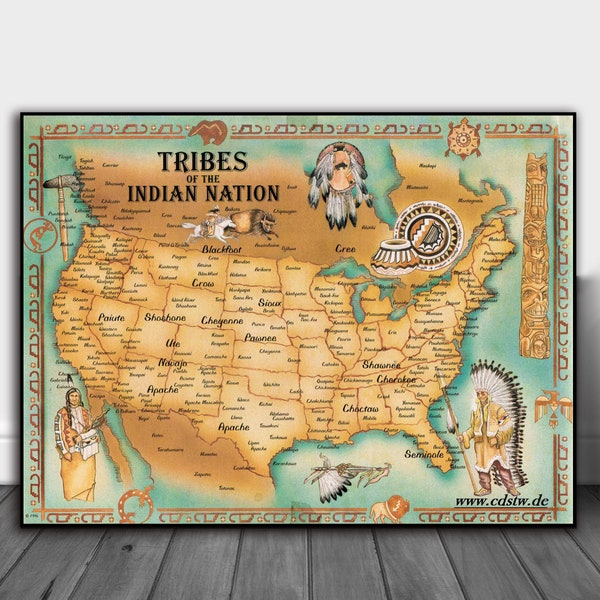 Indian Tribes Map Canvas Etsy Indian Tribes Map Canvas Etsy