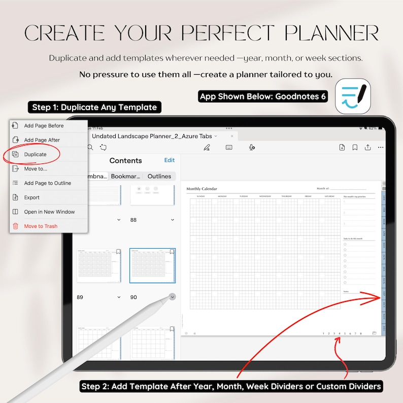 Undated Digital Planner | Hyperlinked Customizable PDF | iPad Tablet ...