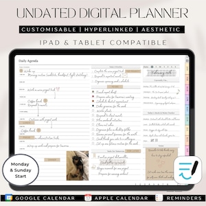 May include: A digital planner for iPad and tablet with a daily agenda, to-do list, and notes section. The planner is customizable and hyperlinked, with a date of February 24th, 2016. The planner has a light brown and pink color scheme.